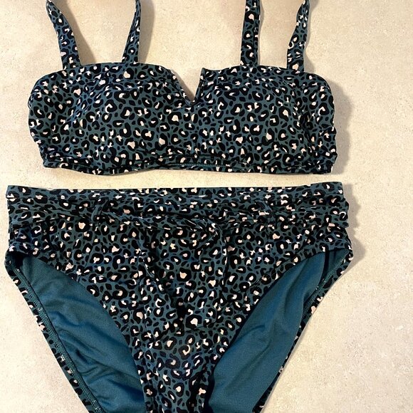 Time and Tru Other - Women's 2 Piece Bikini Swimsuit Size Small (4-6) Green Leopard Print Time & Tru